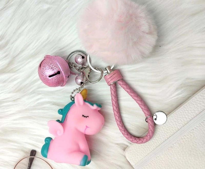 HPMAISON Unicorn Silicone Fluffy Faux Fur Keychain with Bell - Image 4