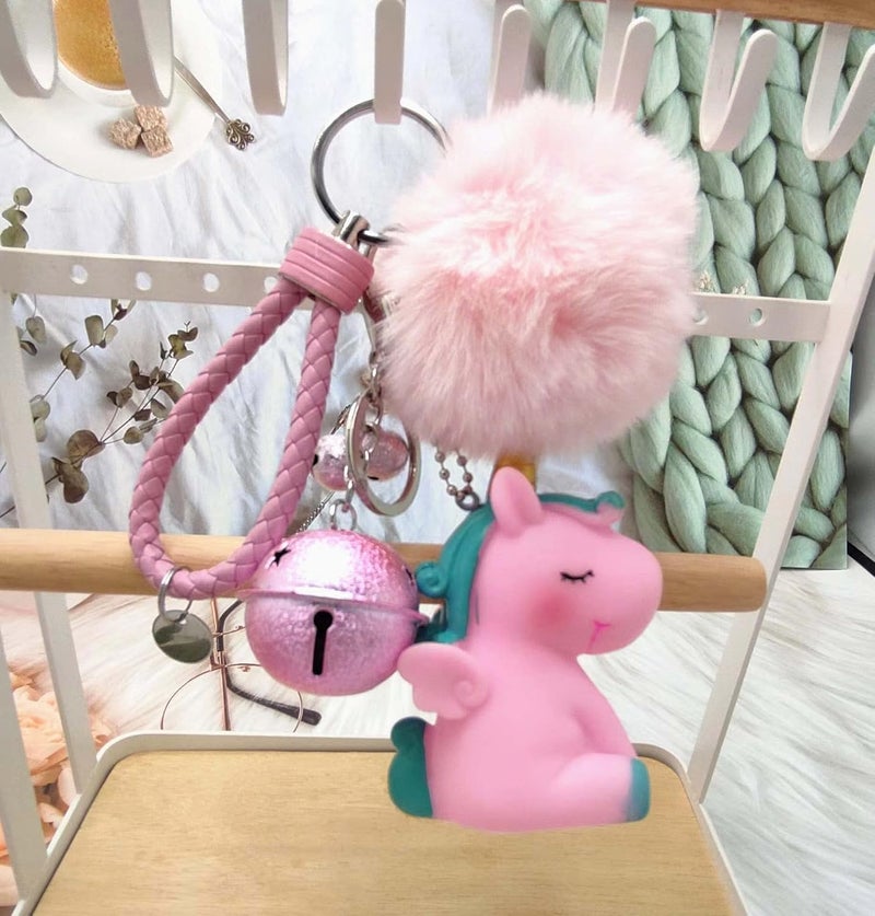 HPMAISON Unicorn Silicone Fluffy Faux Fur Keychain with Bell - Image 3