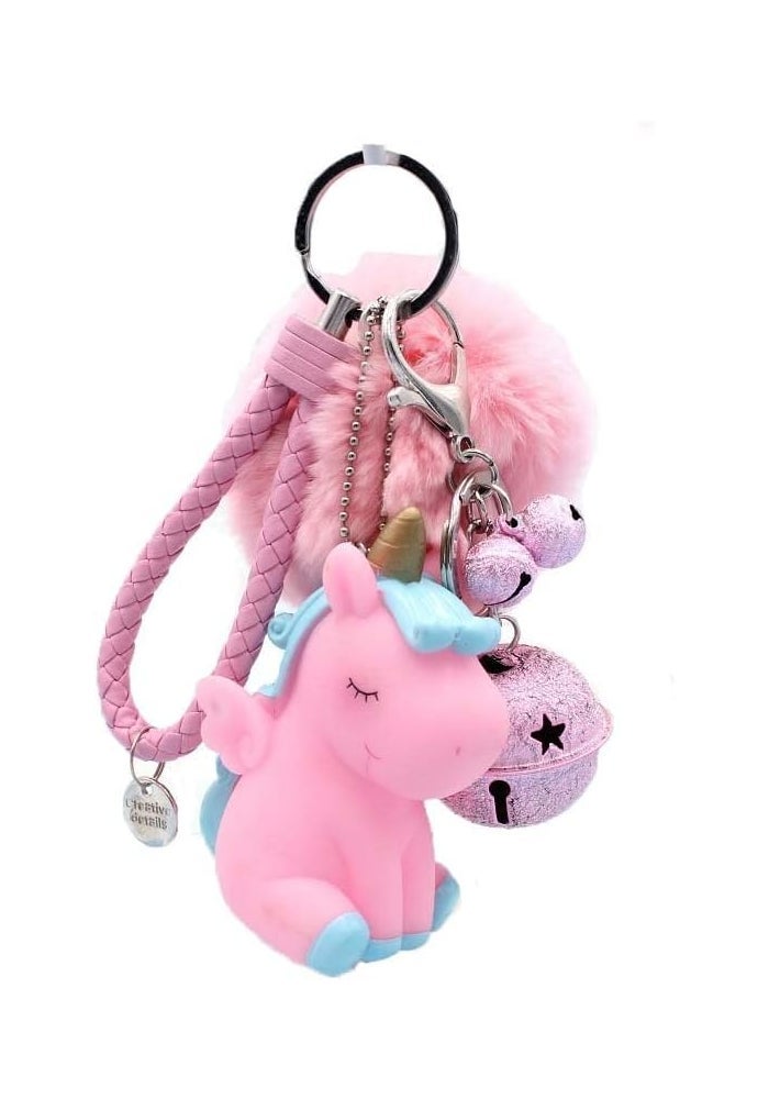 HPMAISON Unicorn Silicone Fluffy Faux Fur Keychain with Bell - Image 1