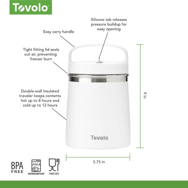 Tovolo Insulated Food Container 2 Quart Food Traveler Thermos for Hot Food and Cold Food Stainless Steel Double Wall Vacuum Insulated Spill Proof Airtight Lid Dishwasher Safe BPA Free White - Image 5