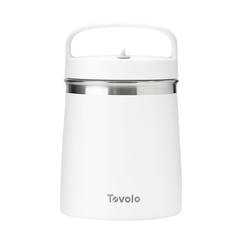 Tovolo Insulated Food Container 2 Quart Food Traveler Thermos for Hot Food and Cold Food Stainless Steel Double Wall Vacuum Insulated Spill Proof Airtight Lid Dishwasher Safe BPA Free White - Image 1