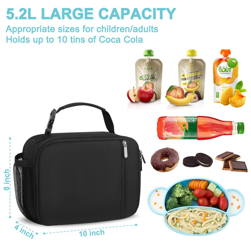 esouler Lunch Box Kids Insulated Lunch Bag for Boys & Girls Durable Children Lunchbox for School with Water Bottle Holder-Black - Image 2