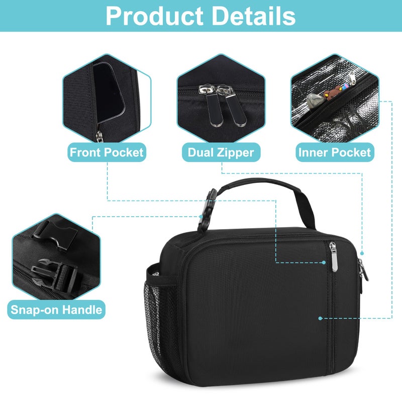 esouler Lunch Box Kids Insulated Lunch Bag for Boys & Girls Durable Children Lunchbox for School with Water Bottle Holder-Black - Image 5