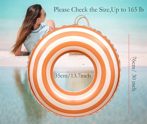 Yuokwer 30 inch Inflatable Pool Floats for Adults 2 Pack Striped Floaties Pool Tubes Swim Rings Inflatable Pool Float for Swimming Pool Party Lake Beach Adults Orange Long Striped - Image 3