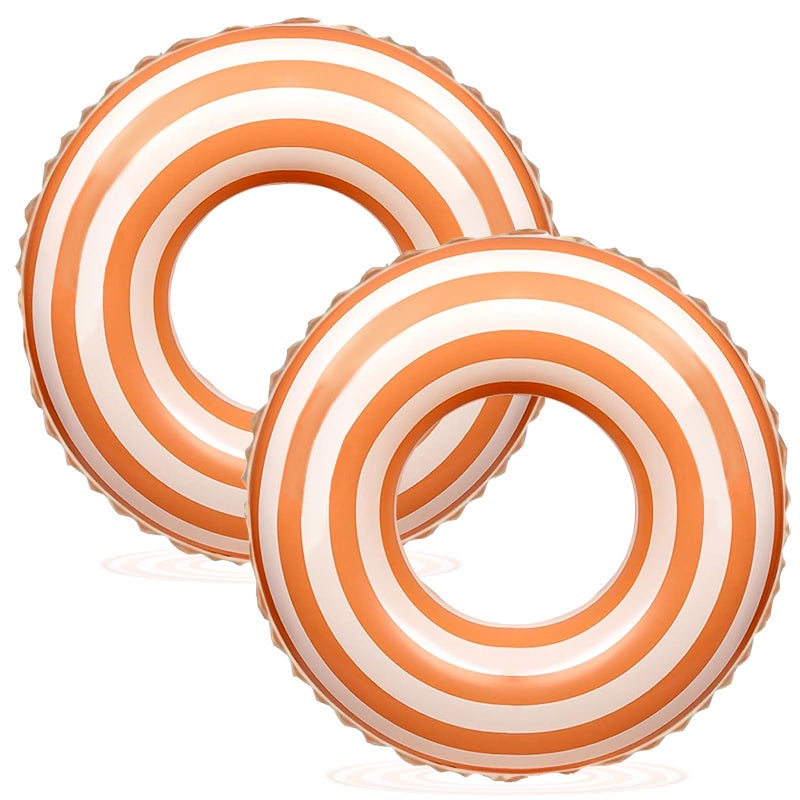 Yuokwer 30 inch Inflatable Pool Floats for Adults 2 Pack Striped Floaties Pool Tubes Swim Rings Inflatable Pool Float for Swimming Pool Party Lake Beach Adults Orange Long Striped - Image 2