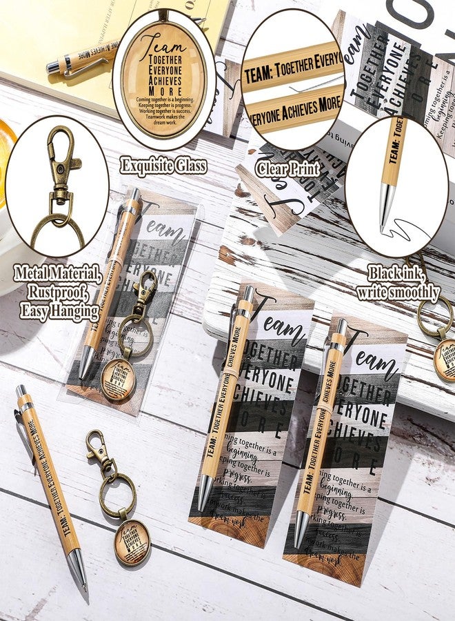 Trandraft 25 Sets Team Appreciation Gift for Employees Bulk Inspirational Bamboo Pen Thank You Keychain Motivational Bookmarks Best Team Ever Gift for Teacher Social Worker Coworker Office Staff - Image 4