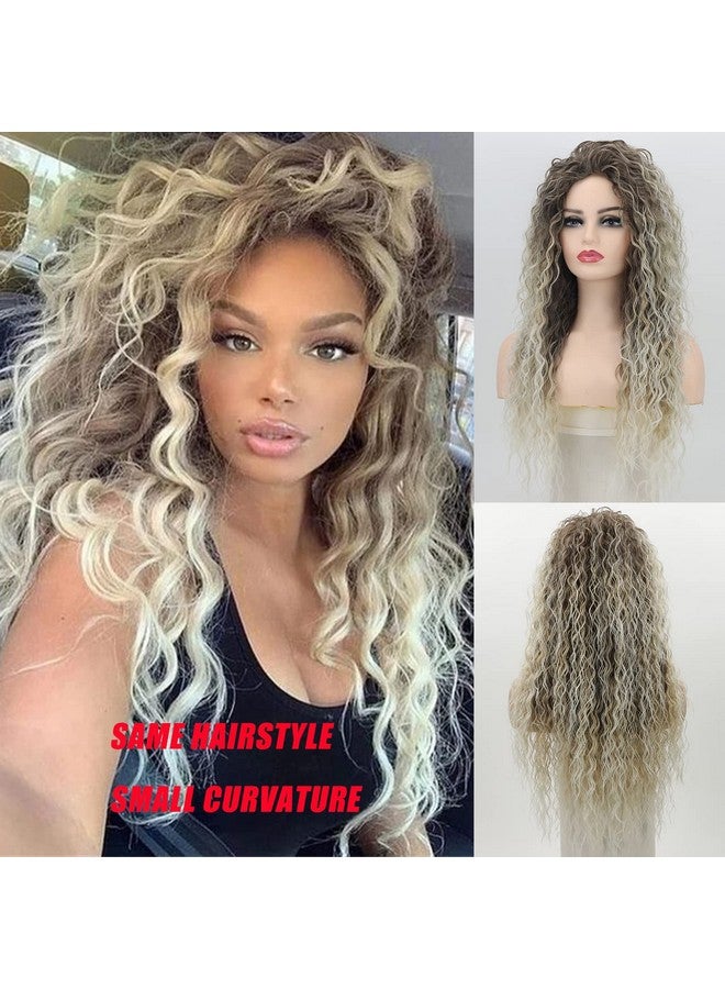 Fencca Long Curly Wigs For Women Ash Blonde Curly Synthetic Wig Mixed Blonde Small Curly Wig - Image 1