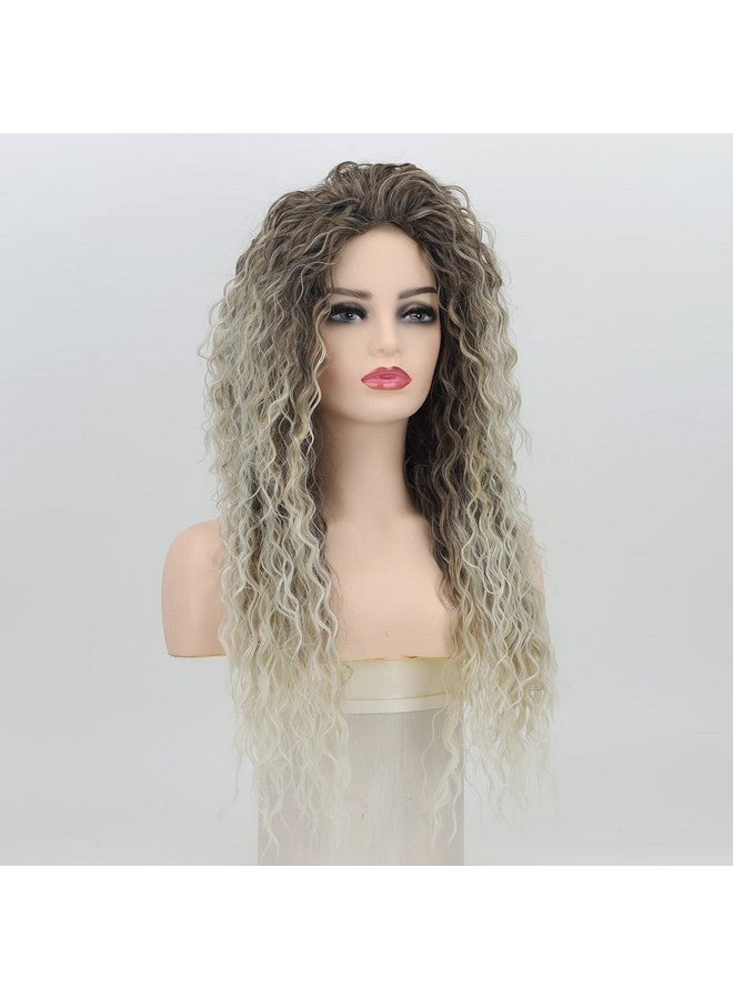 Fencca Long Curly Wigs For Women Ash Blonde Curly Synthetic Wig Mixed Blonde Small Curly Wig - Image 3