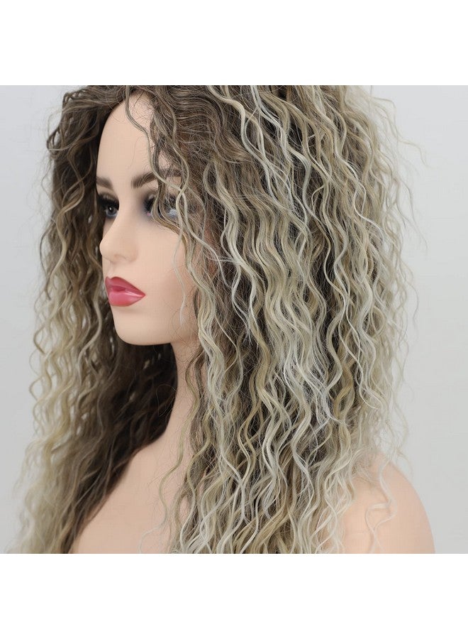 Fencca Long Curly Wigs For Women Ash Blonde Curly Synthetic Wig Mixed Blonde Small Curly Wig - Image 4