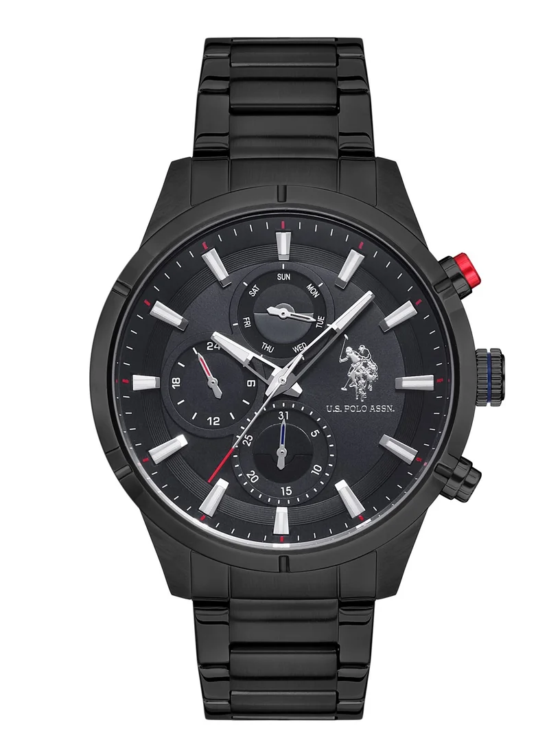 U.S. Polo Assn. US Polo Assn Analog Watch For Men With Black Dial And Black Steel Band 46 MM 5 Atm Water Resistance USPA101404