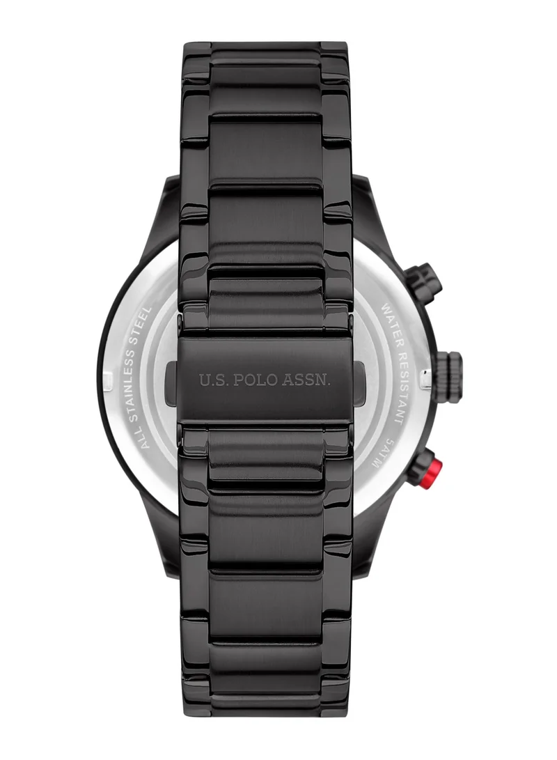 U.S. Polo Assn. US Polo Assn Analog Watch For Men With Black Dial And Black Steel Band 46 MM 5 Atm Water Resistance USPA101404