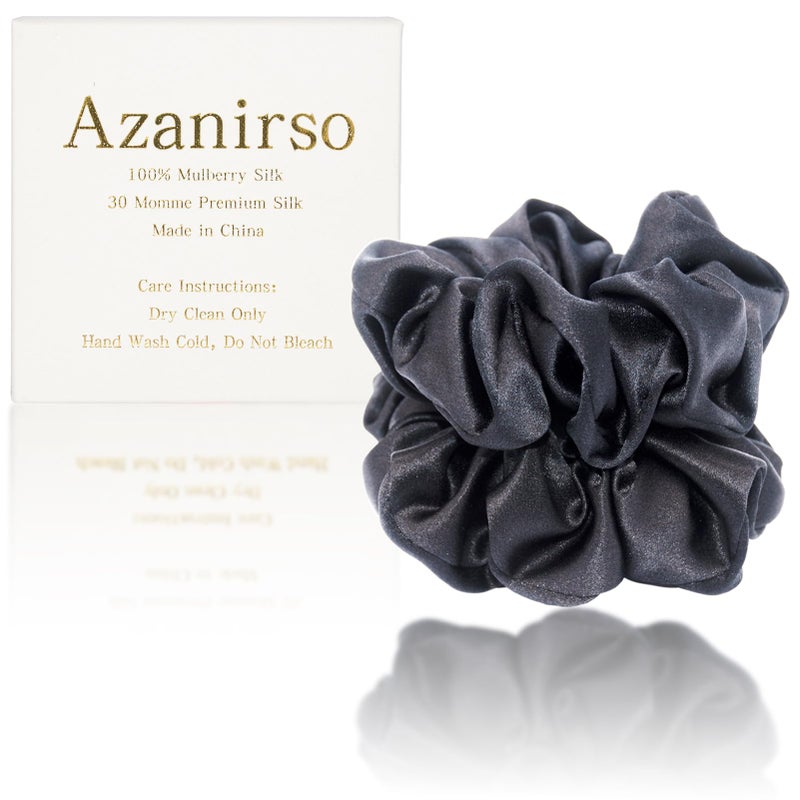 100 Mulberry Silk Hair Scrunchies 30 Momme Pure Silk Hair Ties No Damage Elastic Ponytail Holders 6A HighGrade Prevents Breakage Creasing 2 Pack Black