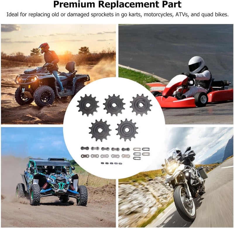 410 13T Motor Sprocket Heavy Duty Steel Construction Premium Replacement Sprocket Set for Go Karts Motorcycles ATVs and Quad Bikes Includes 5 Sprockets and 20 Accessories - Image 5