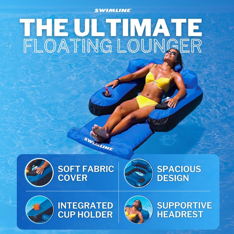 Swimline Fabric Covered Pool Float Mattress Ultimate Lounger Raft for Adults & Kids - Blue/Black - Image 3