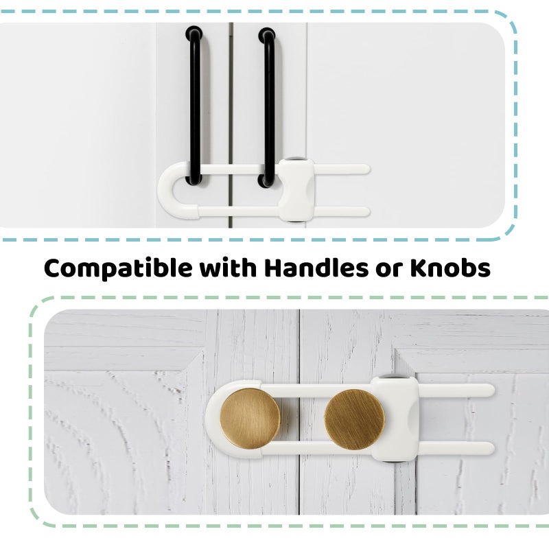 Reaeon Baby Proofing Cabinets, Sliding Cabinet Locks for Babies, Adjustable U Shaped Baby Safety Locks, Childproof Cabinet Latch for Kitchen, Bathroom, Drawer, Cupboard Doors Knobs & Handles (10Pack White) - Image 4