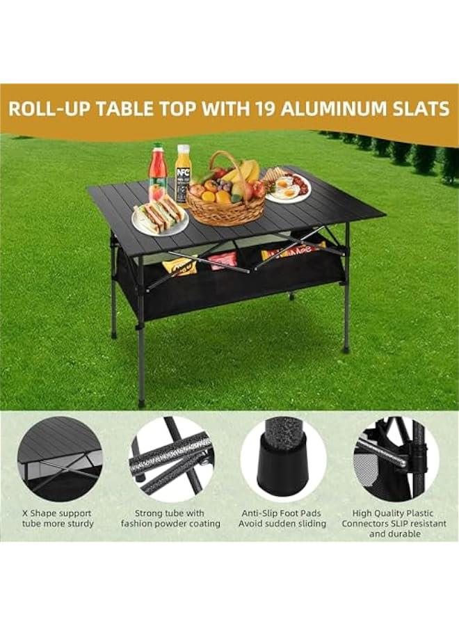 HOOKOR Folding Camping Table, Wood Portable Picnic Table with Carry Bag, 4-6 Person Lightweight Aluminum Roll-up Table for Camping Outdoor Picnic BBQ Backyard Party Beach (120X55cm) - Image 5
