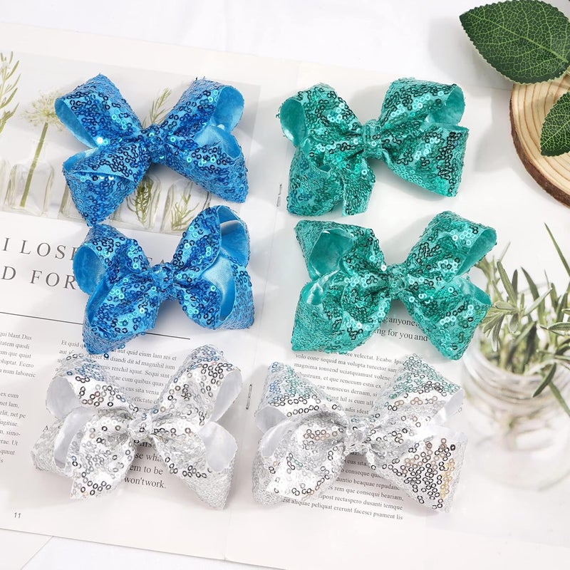 DED 30pcs Sparkly Hair Bows Clips 4 inch Glitter Sequin Bow Alligator Clips Baby Hair Accessories for Baby Girls Children Kids15 Pair - Image 5