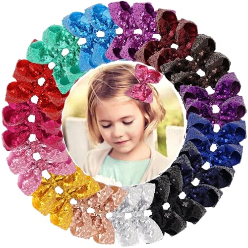 DED 30pcs Sparkly Hair Bows Clips 4 inch Glitter Sequin Bow Alligator Clips Baby Hair Accessories for Baby Girls Children Kids15 Pair - Image 1