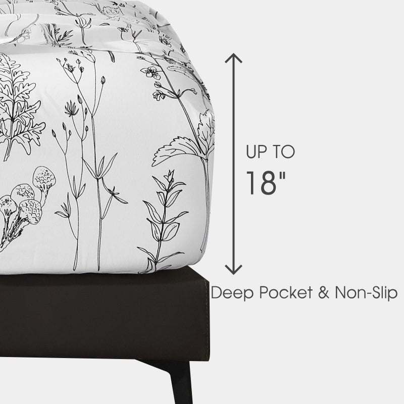 HYPREST Floral Bed Sheets King Size, 18 inches Deep Pocket Sheets 1800 Thread Count, Black and White Leaf Sheet Set Soft Breathable Cute Aesthetic Sheets Shabby Chic Bed Sheets,Oeko-Tex Certificated - Image 3