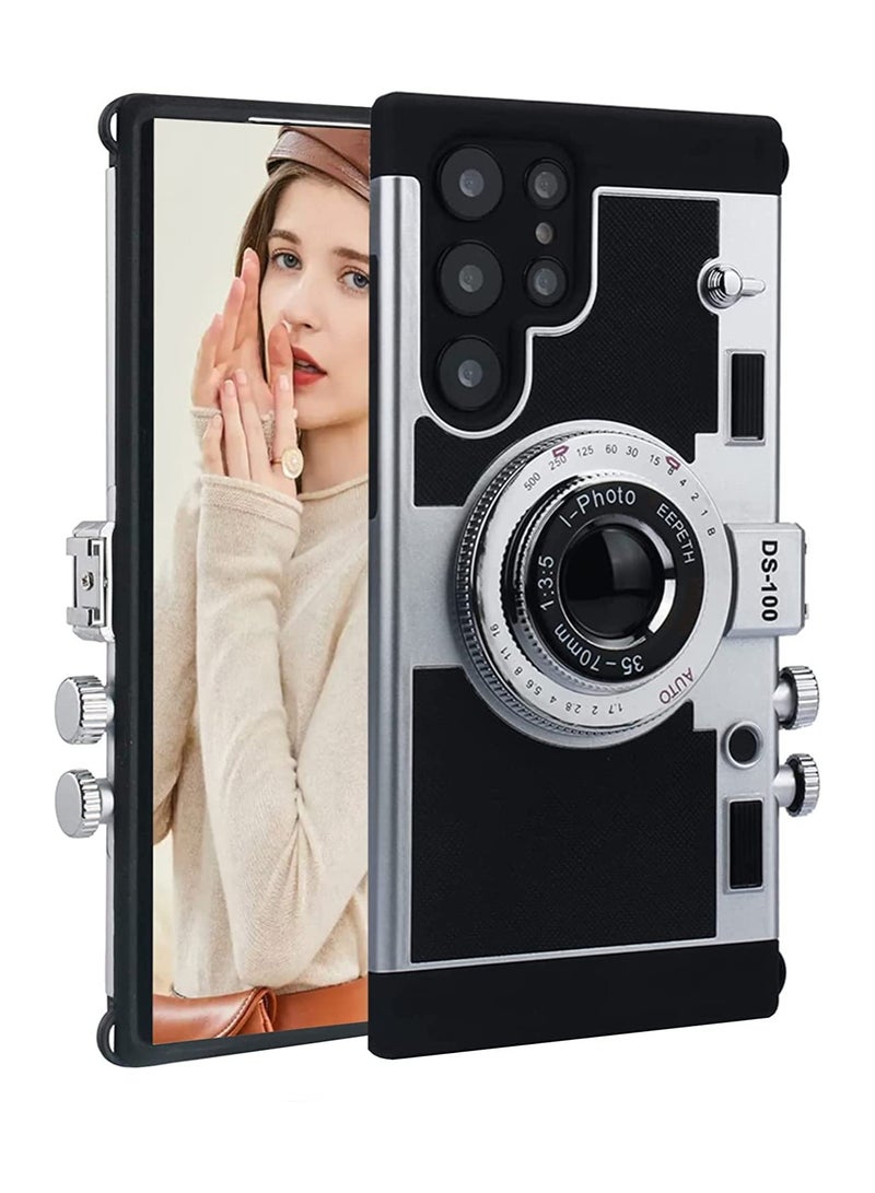 SYOSI حافظة هاتف Emily in Paris لهاتف Samsung Galaxy S23 Ultra، حافظة هاتف بكاميرا SYOSI مع حبل هاتف ثلاثي الأبعاد لطيف فريد من نوعه من السيليكون الناعم متوافق مع Samsung Galaxy S23 Ultra للفتيات والنساء (أسود) - Image 1