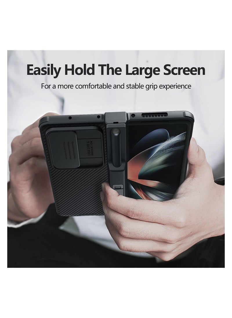 SYOSI - Samsung Galaxy Z Fold 4 Case, with S Pen Holder & Slide Camera Cover, Hinge Protection and Hidden Magnetic Kickstand, Black - Image 1