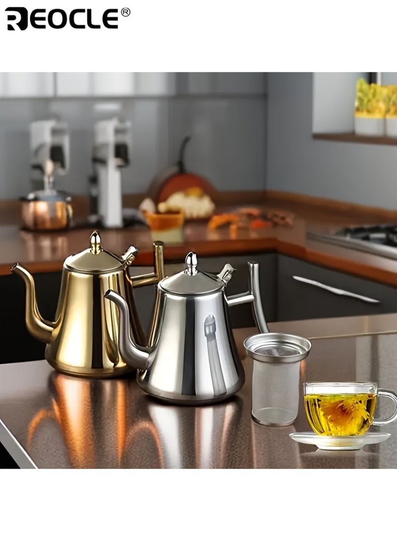 REOCLE 1.5L 306 Stainless Steel Coffee Maker with Strainer Capacity Heat Resistant Teapot Kettle for Restaurant Home Use Suitable for Coffee Tea Cold Water Ideal Beverage Brewing Tool for Families Cafés Teapot Set With Removable Tea Strainer - Coffee Maker & Strainer Included - Image 2