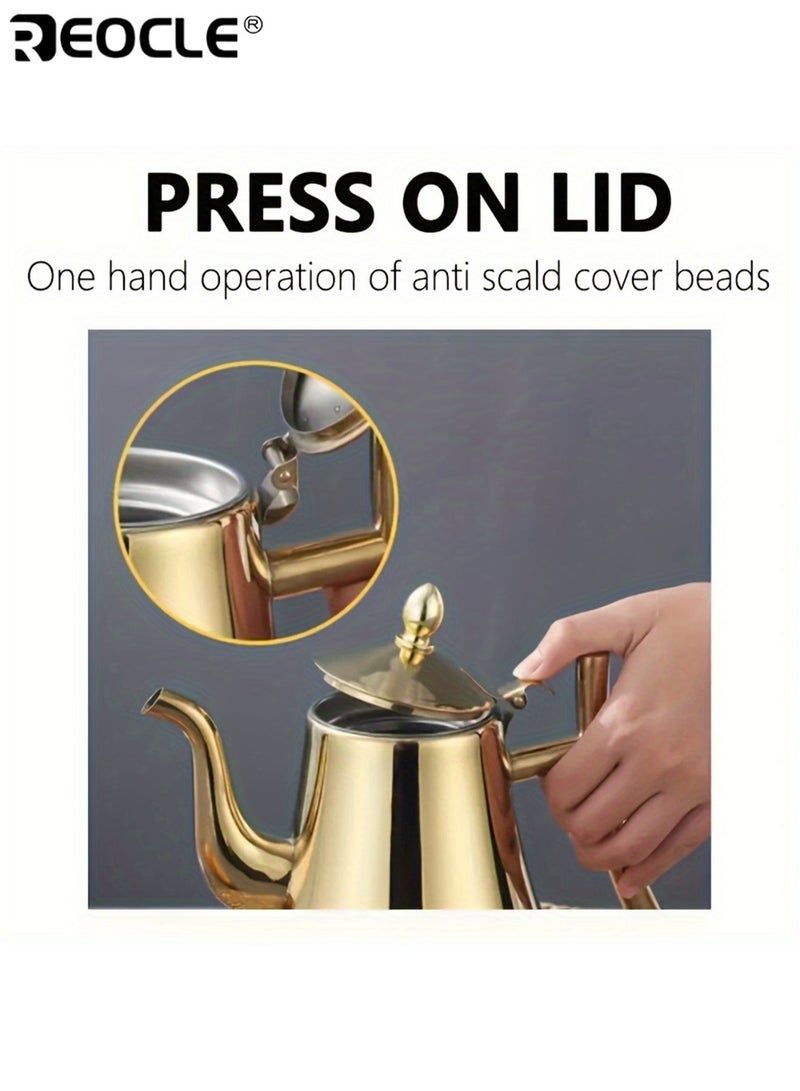 REOCLE 1.5L 306 Stainless Steel Coffee Maker with Strainer Capacity Heat Resistant Teapot Kettle for Restaurant Home Use Suitable for Coffee Tea Cold Water Ideal Beverage Brewing Tool for Families Cafés Teapot Set With Removable Tea Strainer - Coffee Maker & Strainer Included - Image 3