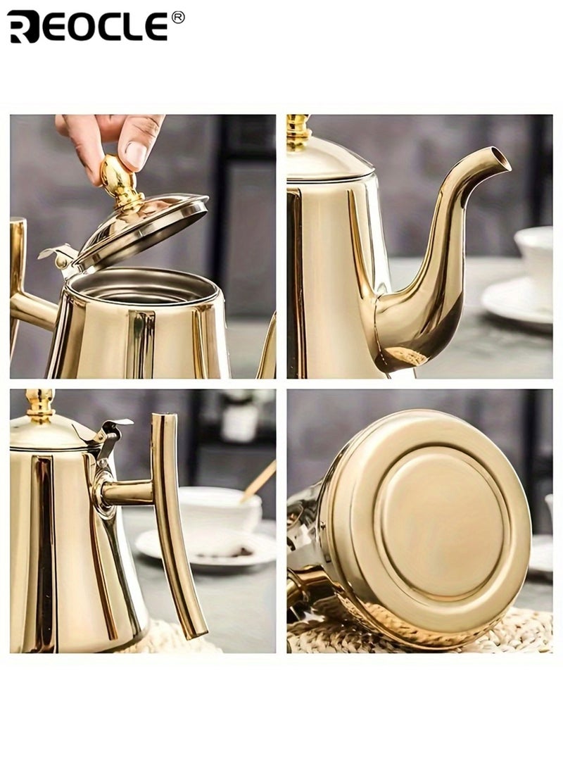 REOCLE 1.5L 306 Stainless Steel Coffee Maker with Strainer Capacity Heat Resistant Teapot Kettle for Restaurant Home Use Suitable for Coffee Tea Cold Water Ideal Beverage Brewing Tool for Families Cafés Teapot Set With Removable Tea Strainer - Coffee Maker & Strainer Included - Image 5