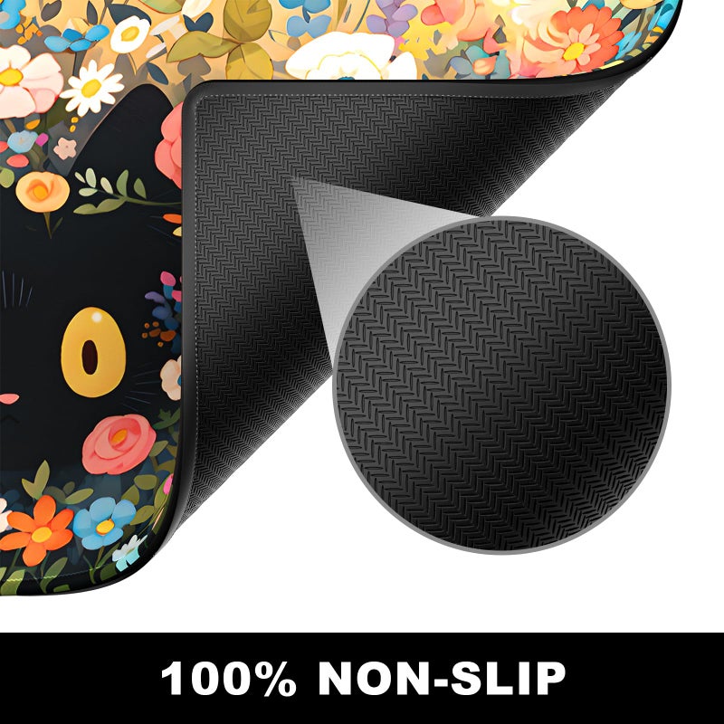 BOSOBO XXL Gaming Desk Mat, Extended Mouse & Keyboard Mat, Anime Cat Pink Flower Bush - 31.5 x 11.8 Inches - Image 4