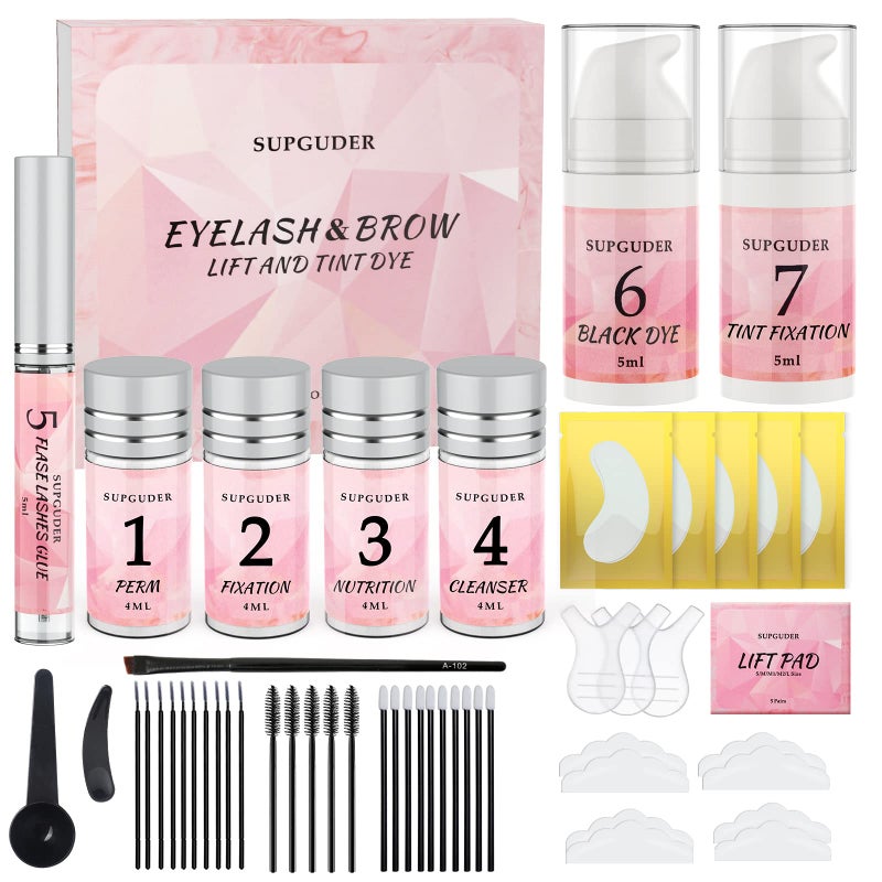 SUPGUDER 2025 4in1 Lash Lift and Brow Lamination Kit with Long-Lasting Black Color for 6-8 Weeks, Eyelash & Eyebrow Perm DIY Professional Kit,Easy to Use at Home & Salon - Image 1