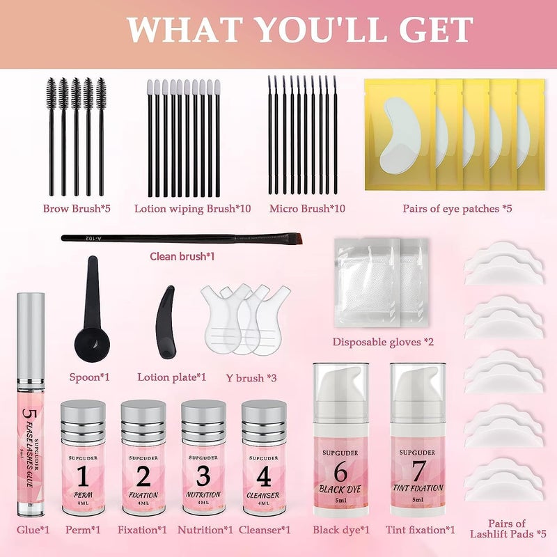 SUPGUDER 2025 4in1 Lash Lift and Brow Lamination Kit with Long-Lasting Black Color for 6-8 Weeks, Eyelash & Eyebrow Perm DIY Professional Kit,Easy to Use at Home & Salon - Image 2