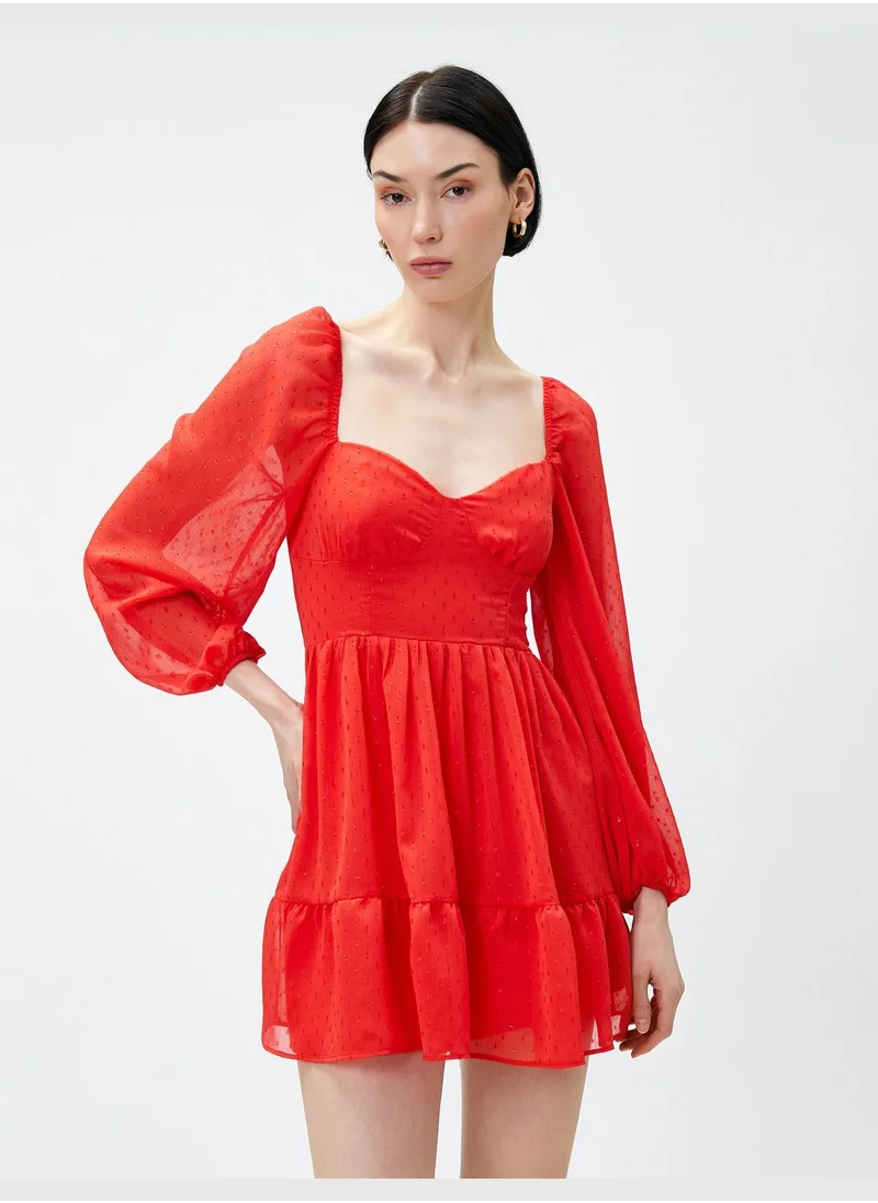 KOTON Mini Chiffon Party Dress Puff Sleeve