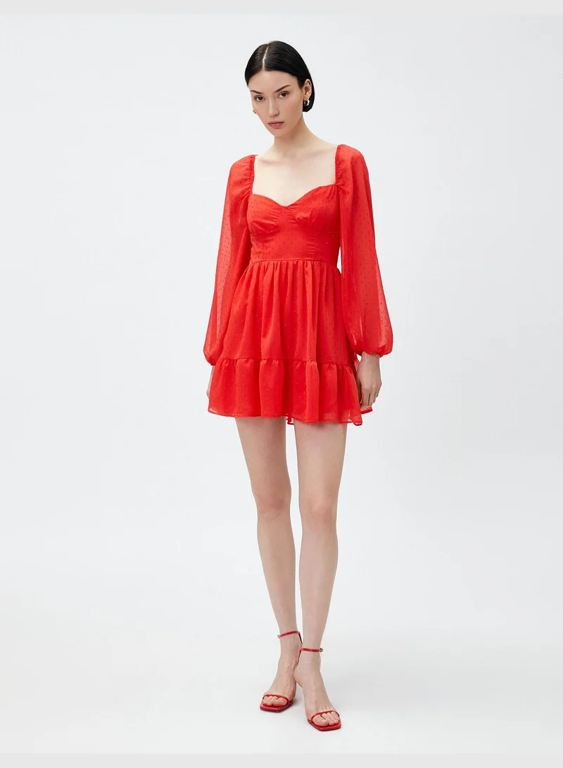KOTON Mini Chiffon Party Dress Puff Sleeve