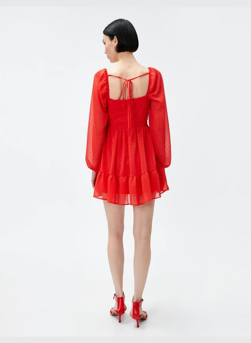 KOTON Mini Chiffon Party Dress Puff Sleeve
