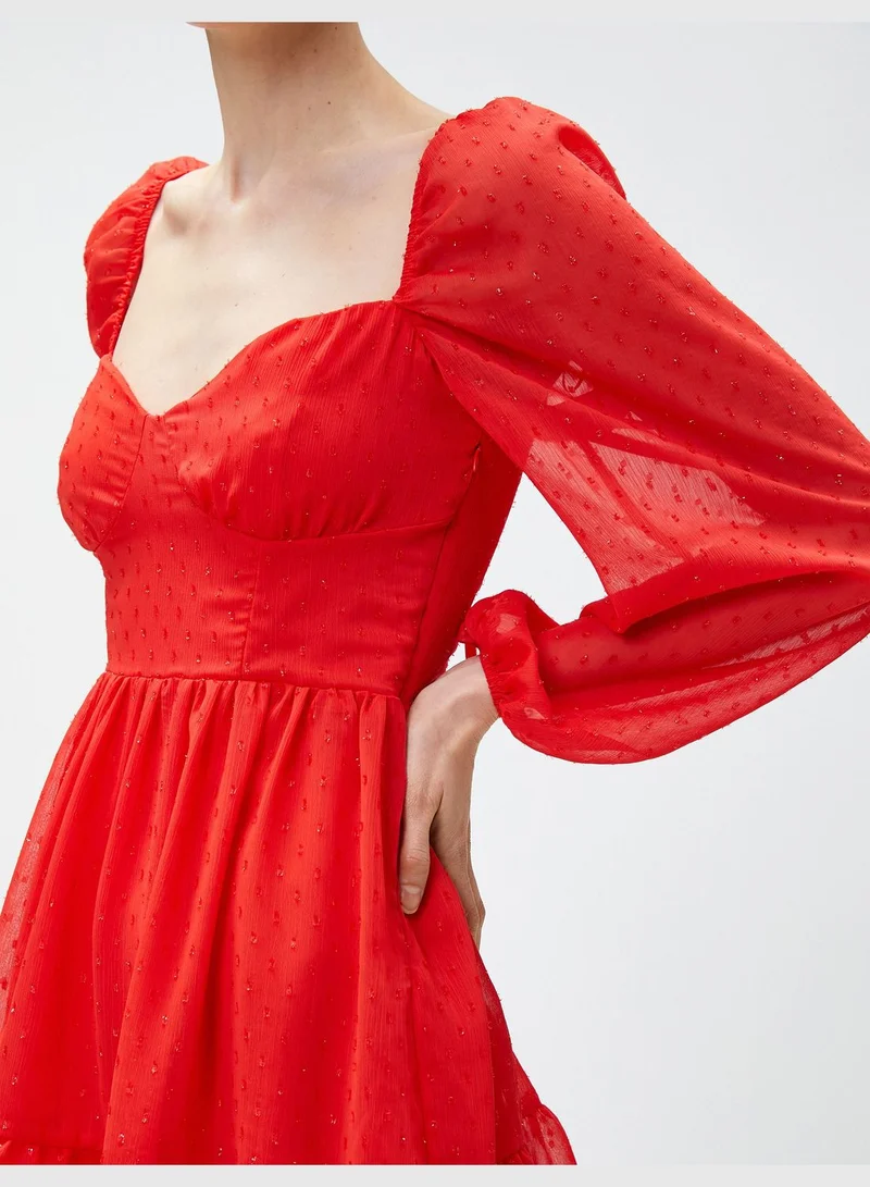 KOTON Mini Chiffon Party Dress Puff Sleeve
