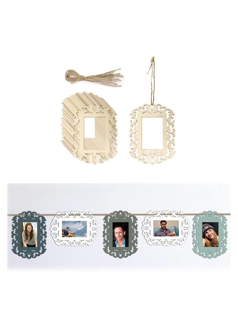 KASTWAVE Wooden Picture Frames Creativity with 12 Blank Unfinished Wooden Picture Frames Perfect for DIY Crafts Home Decor and Tree Hanging Includes Jute Rope for Wallet Sized Photo Masterpieces  - Image 1
