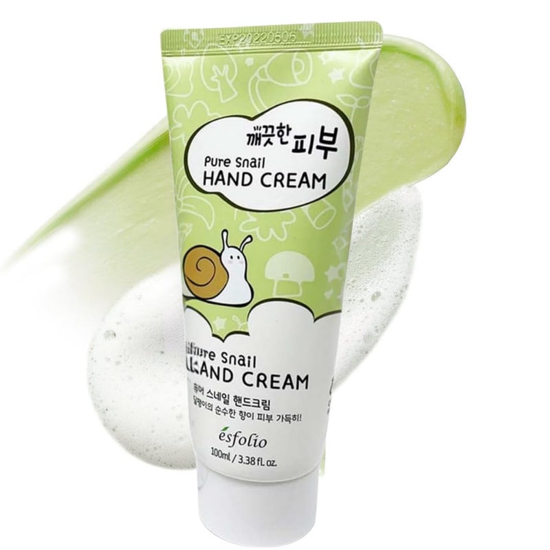 esfolio Pure Skin Snail Hand Cream Deep Moisturizing Restoring Hand Lotion with Snail Mucin Hydrating Nourishing for Dry Skin NonGreasy Fast Absorbing 338 OZ100ML