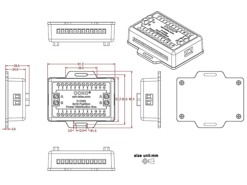 OONO Screw Terminal Block Distribution Box Module 30A/300V 2x12 Position - Image 3
