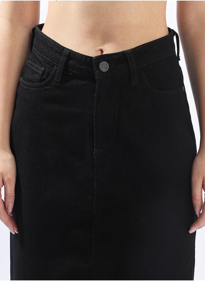 Hubberholme Pure Cotton Straight Midi Denim Side Slit Skirts  - Image 5