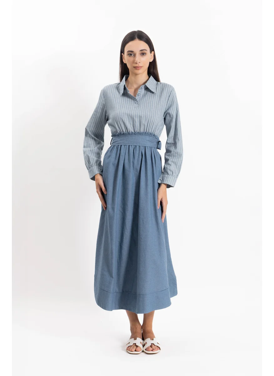 SHAPES Striped Shirred Maxi Dress