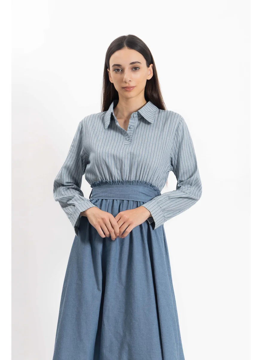 SHAPES Striped Shirred Maxi Dress