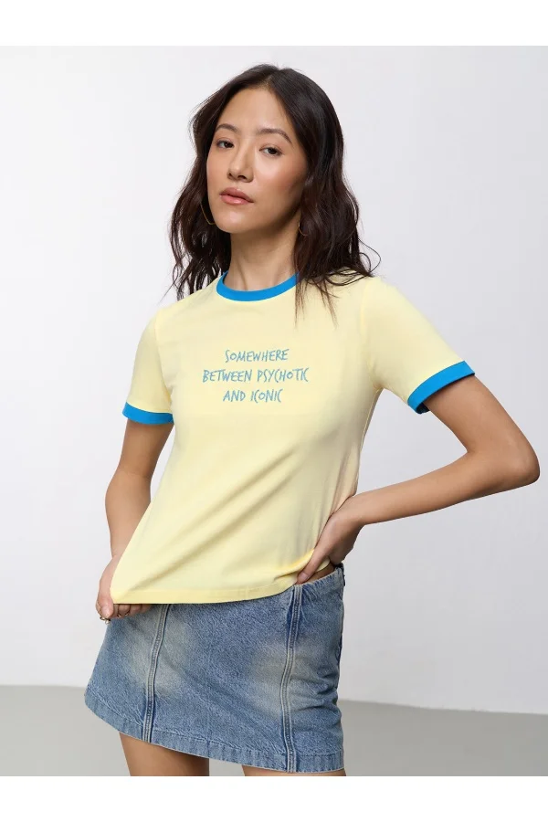 The Souled Store The Souled Store Women Psychotic & Iconic Embroidered Yellow Regular Fit T-Shirts