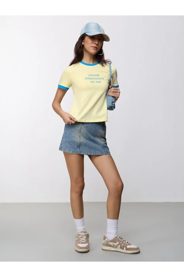 The Souled Store The Souled Store Women Psychotic & Iconic Embroidered Yellow Regular Fit T-Shirts