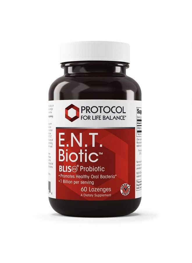 Protocol For Life Balance E.N.T. بيولوجي BLIS K12 بروبيوتيك - يعزز بكتيريا الفم، نفس منعش، صحة الحلق، ودعم استجابة المناعة - 60 حبة مصاصة - Image 1