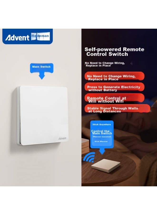 Advent Wireless Remote Control Switch, Self-powered, Smart, No Wiring Required, Dual Control Panel, Remote Controller, Parent-child, Freely Adhesive - Image 4