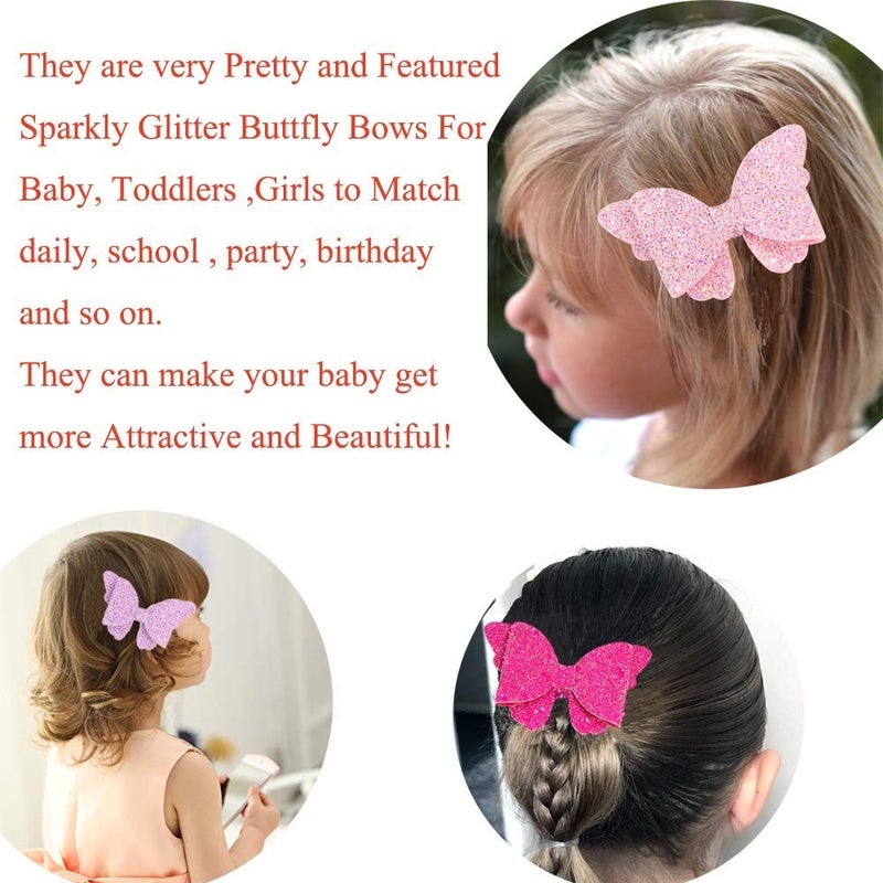 Yazon Baby Girls Glitter Bows Clips Sparkly Butterfly Bows Hair Clips for Toddler Kids Teens 8pcs - Image 2