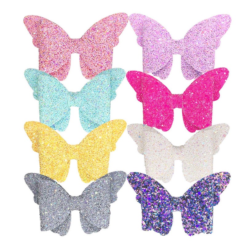 Yazon Baby Girls Glitter Bows Clips Sparkly Butterfly Bows Hair Clips for Toddler Kids Teens 8pcs - Image 1