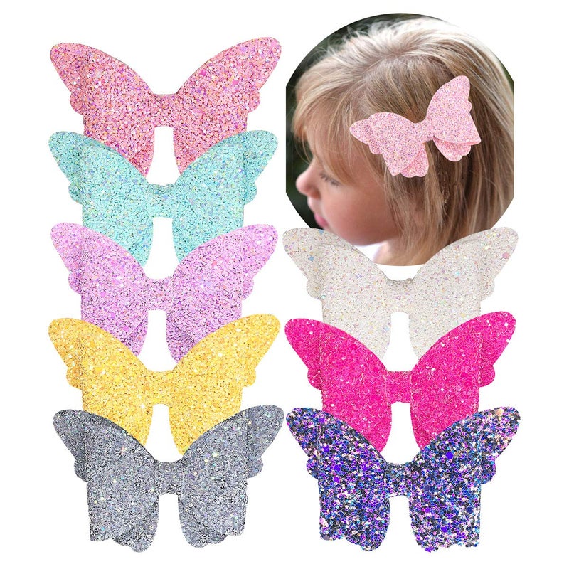 Yazon Baby Girls Glitter Bows Clips Sparkly Butterfly Bows Hair Clips for Toddler Kids Teens 8pcs - Image 5