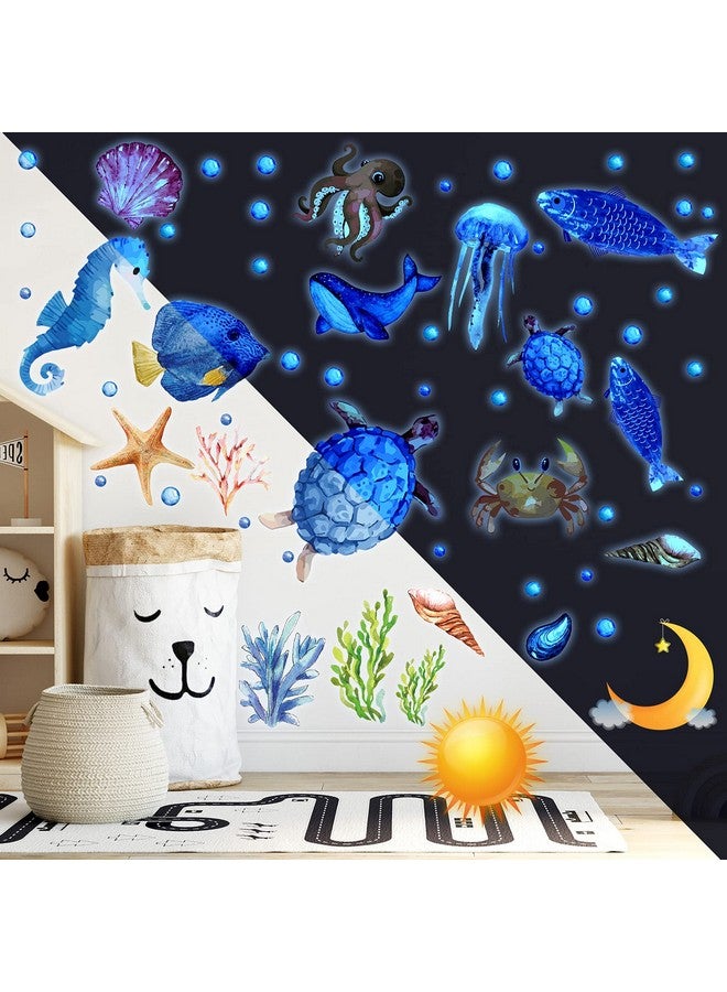 Zonon 97 Pieces Glow In The Dark Sea Wall Decal Stickers Fish Glow Wall Stickers Ocean Wall Decals Removable Glowing Sticker Fluorescent Starfish Shell Waterproof Peel And Stick For Kids Bedroom Decor  - Image 4
