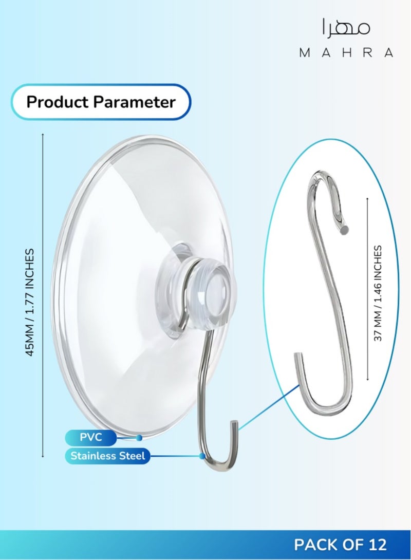 Set of 12 | Suction-Cup Hooks | Durable Steel Hangers | 45mm Diameter | Supports Up to 3kg | Hassle-Free Setup | Versatile Wall Hooks for Jackets, Accessories, Hand Towels, Small Planters, Household & Bathroom Use  - Image 5
